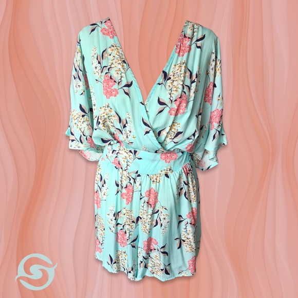 Zen Garden Pants - Zen Garden Size L Boho Floral Pastel Blur & Pink Summer Playsuit